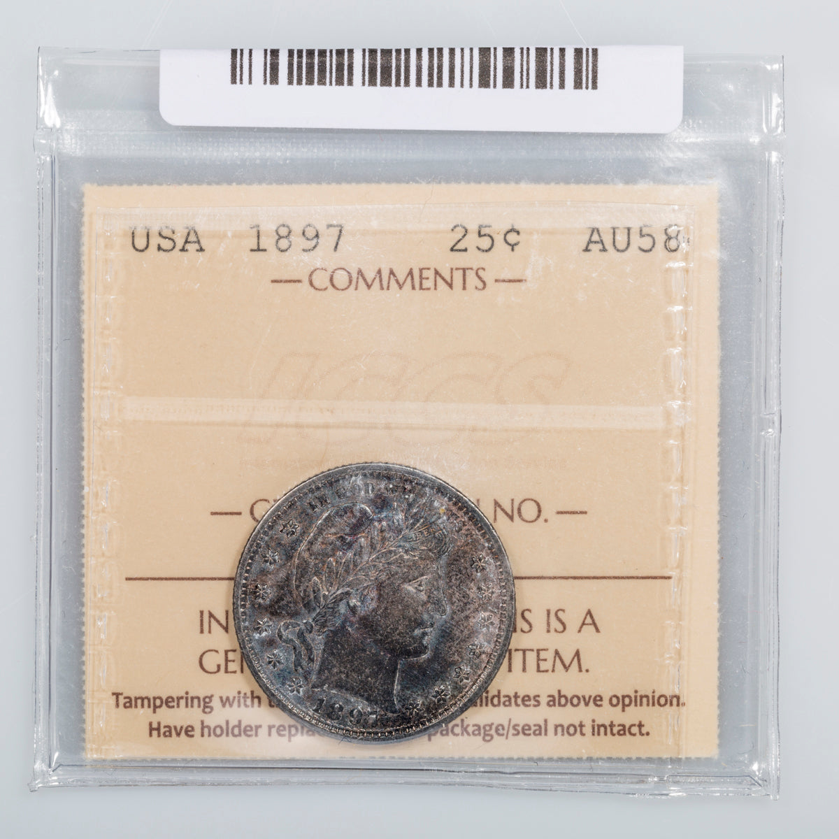 US 25 Cent 1897 Barber ICCS AU-58