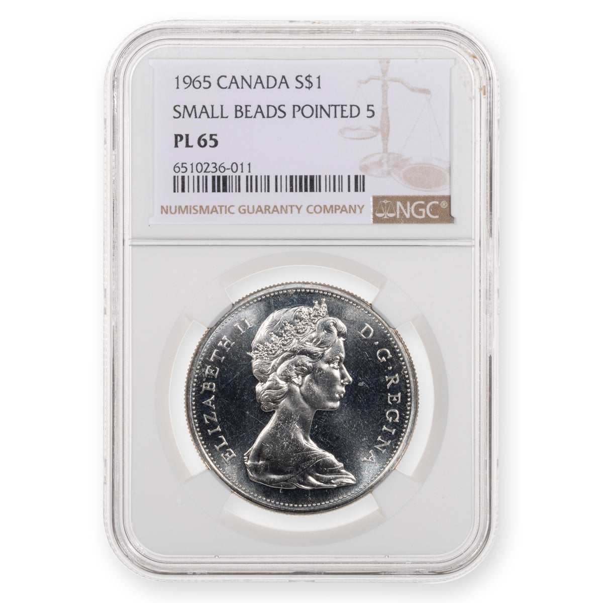 $1 1965 Small Beads Pointed 5 NGC PL-65