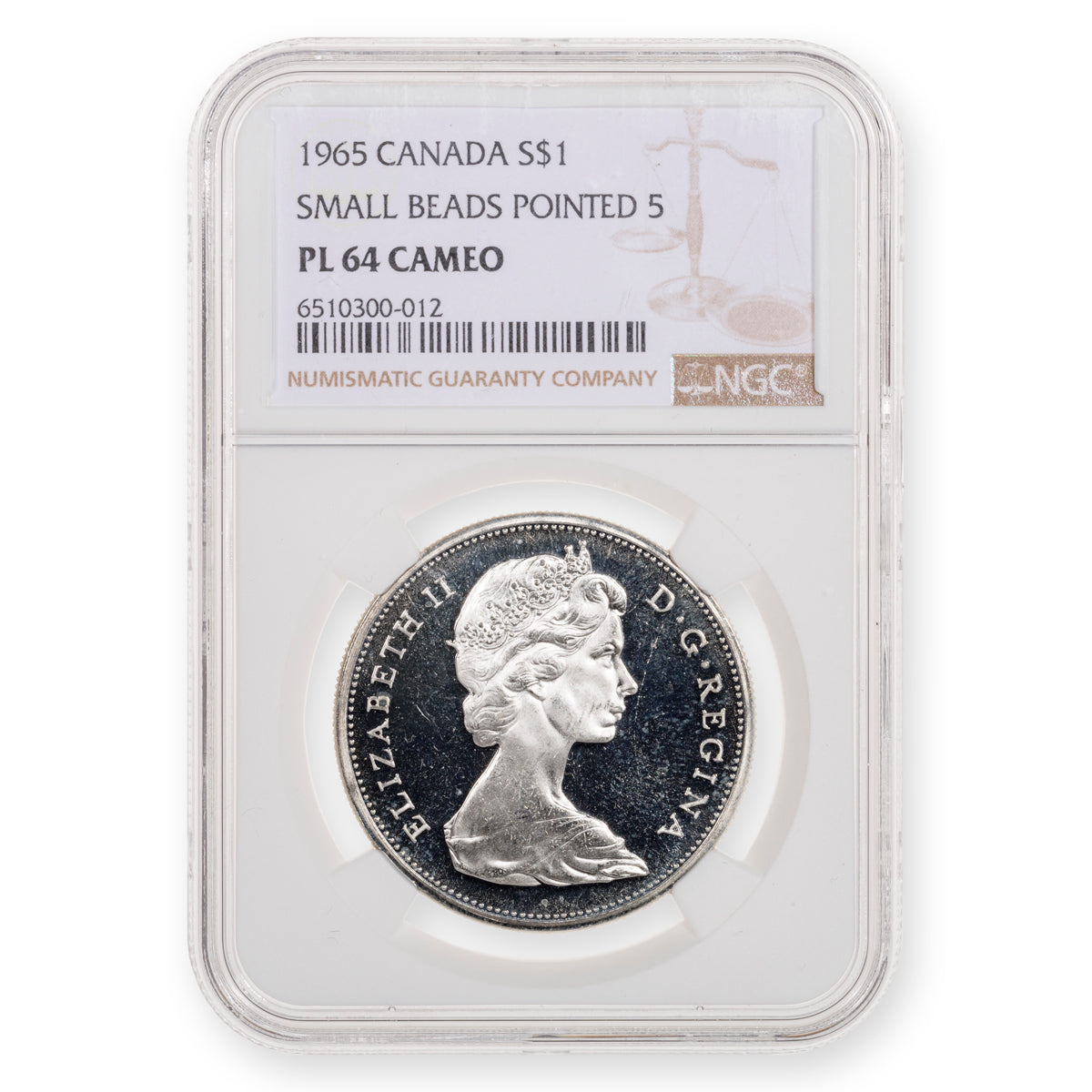 $1 1965 Small Beads Pointed 5, Cameo NGC PL-64