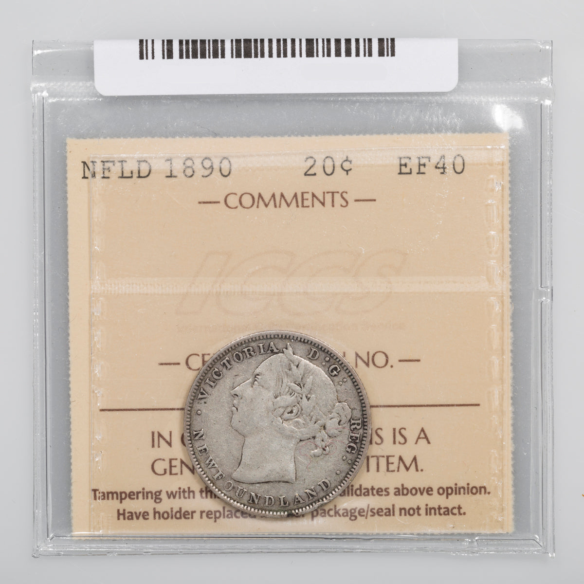 NFLD 20 Cent 1890 ICCS EF-40