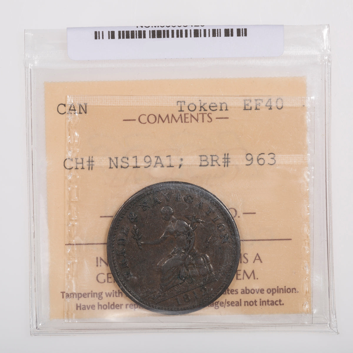 Nova Scotia Pure Copper Preferable to Paper Half Penny Token - 1812 Trade & Navigation Half Penny 1812 EF-40