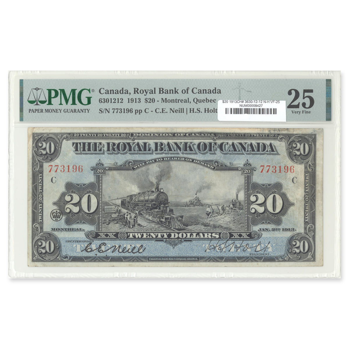 $20 1913 CH# 3630-12-12 Royal Bank of Canada Neill-Holt PMG VF-25
