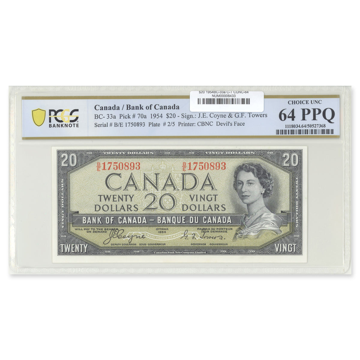 $20 1954 Devil's Face Series BC-33a Coyne-Towers Prefix B/E PCGS CUNC-64 PPQ