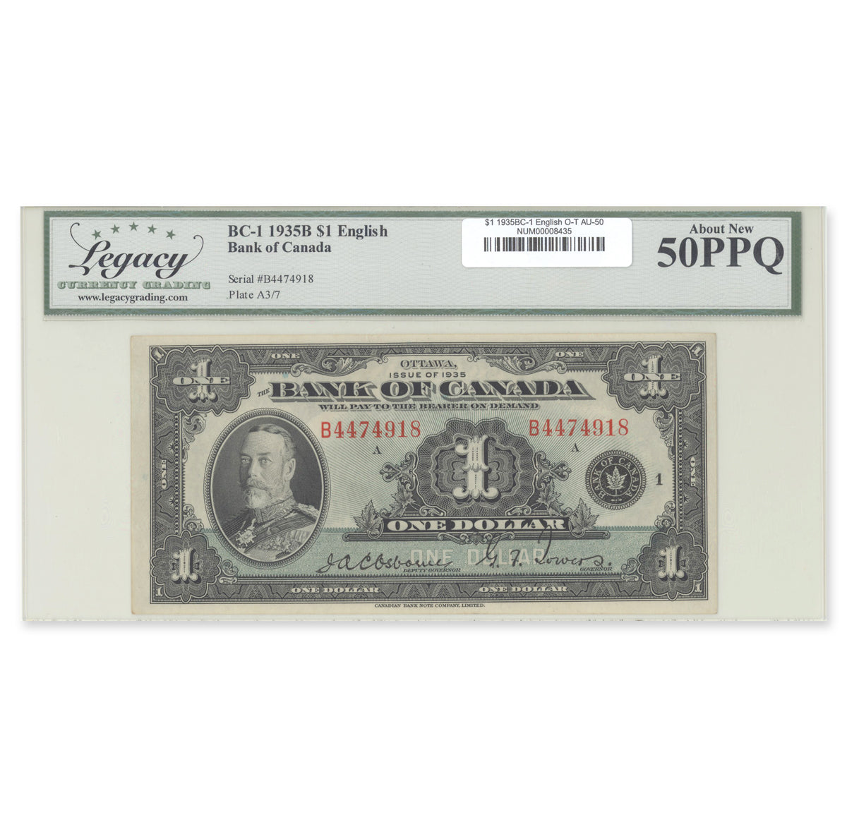 $1 1935 BC-1 English Osborne-Towers Prefix B Legacy AU-50 PPQ