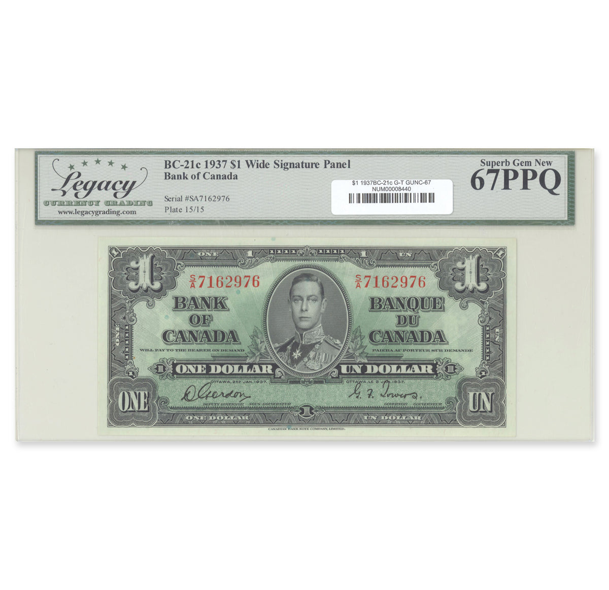 $1 1937 BC-21c Gordon-Towers Prefix S/A Legacy GUNC-67 PPQ