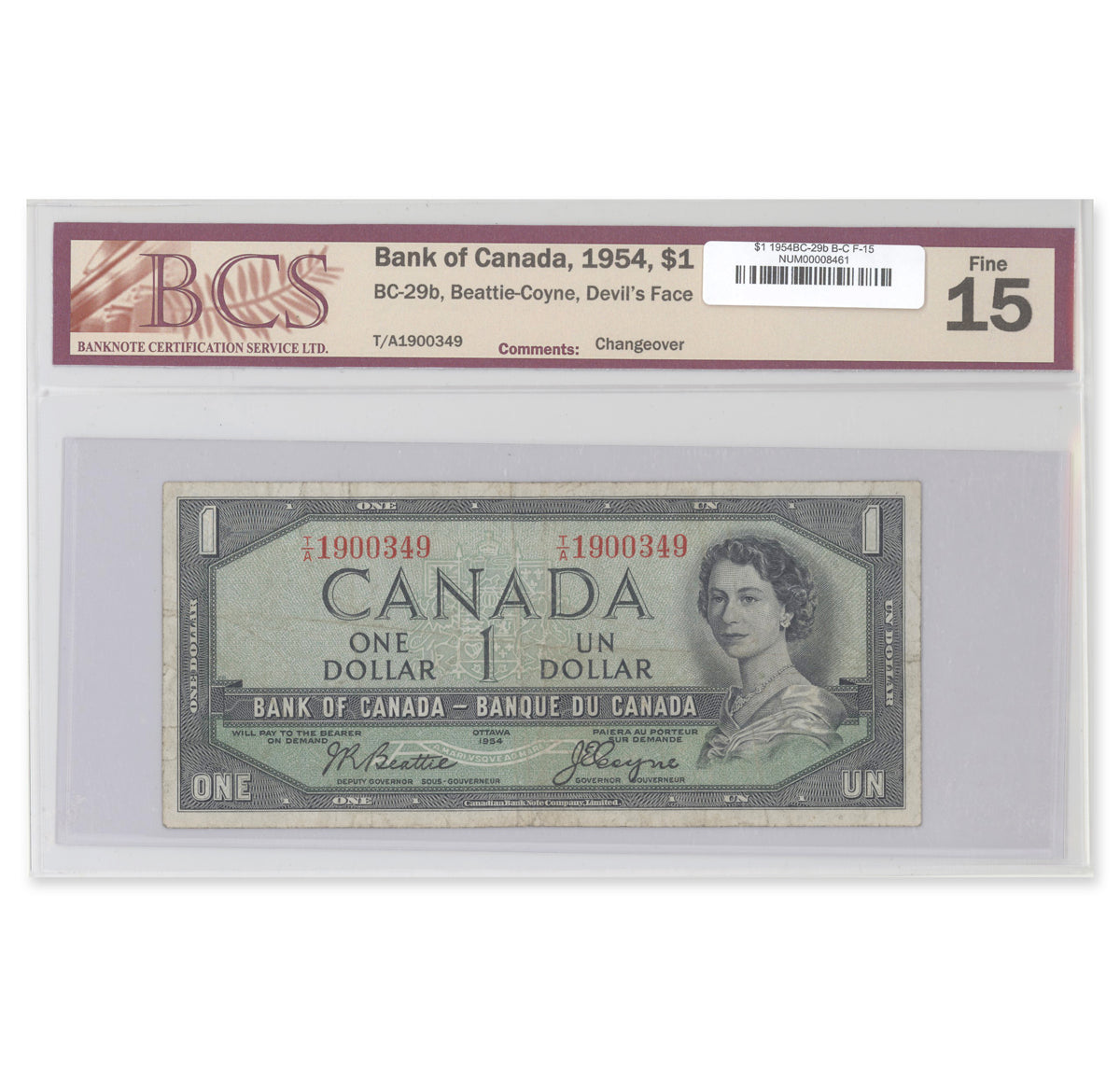 $1 1954 Devil's Face Series BC-29b Beattie-Coyne Prefix T/A BCS F-15