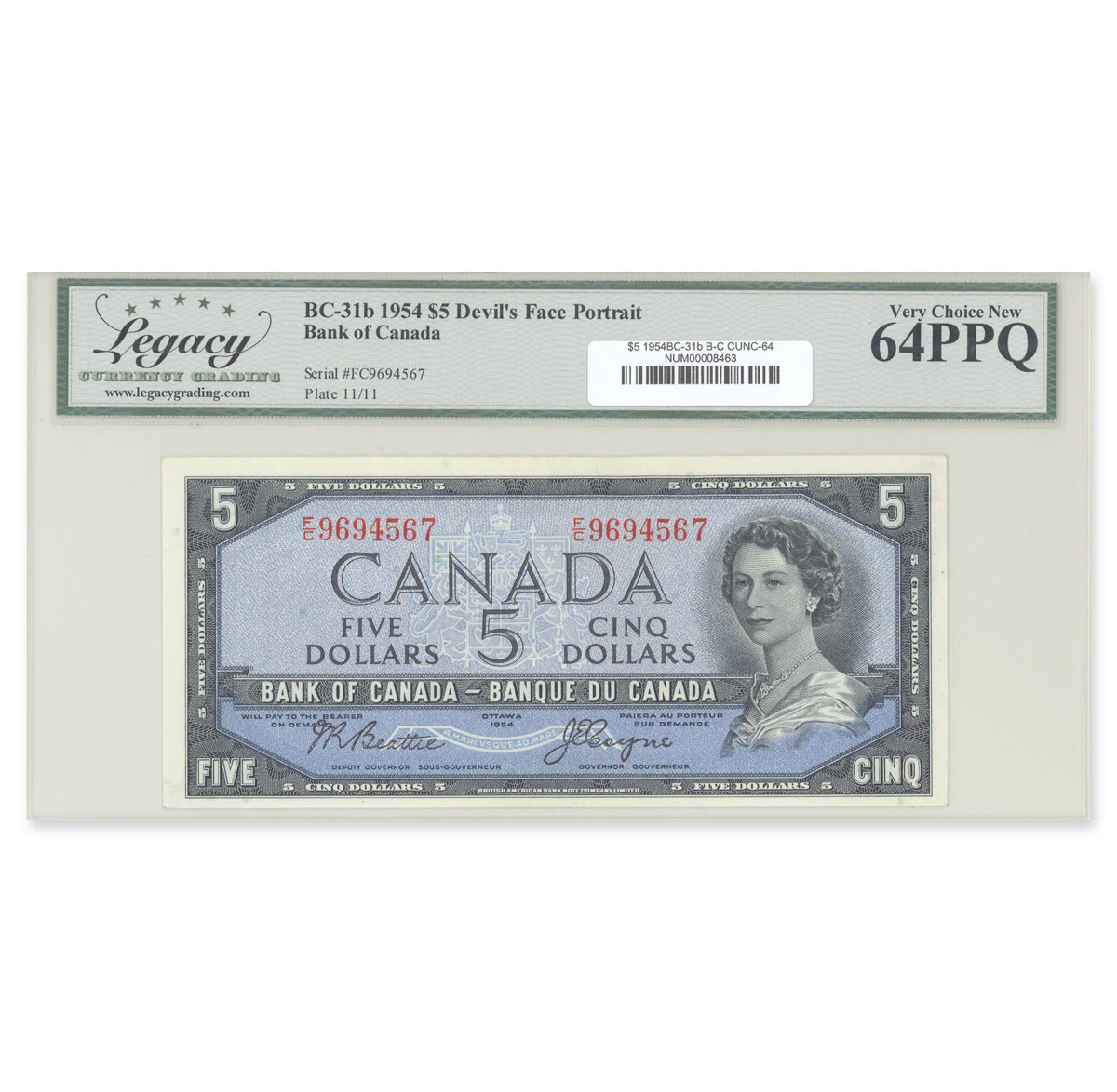 $5 1954 Devil's Face Series BC-31b Beattie-Coyne Prefix F/C Legacy CUNC-64 PPQ