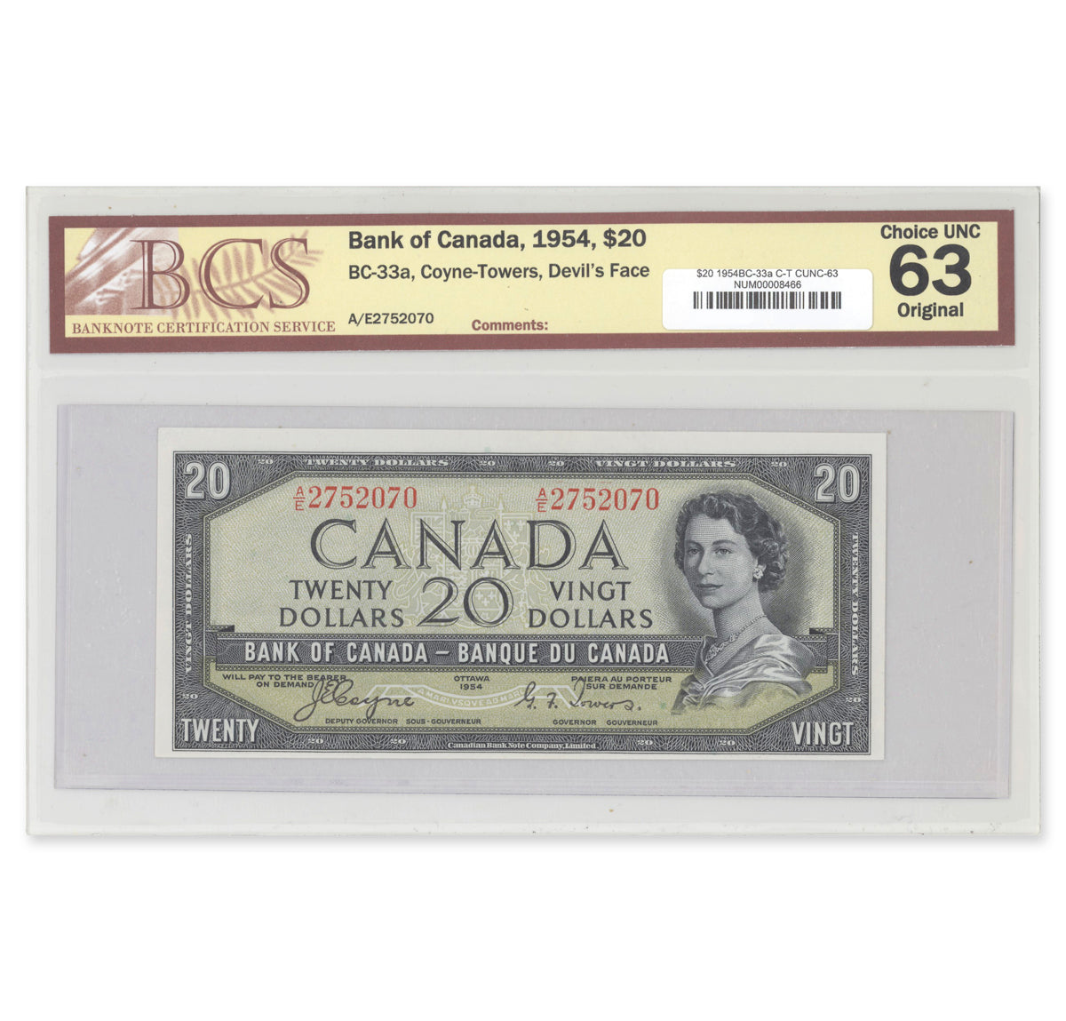 $20 1954 Devil's Face Series BC-33a Coyne-Towers Prefix A/E BCS CUNC-63 Original