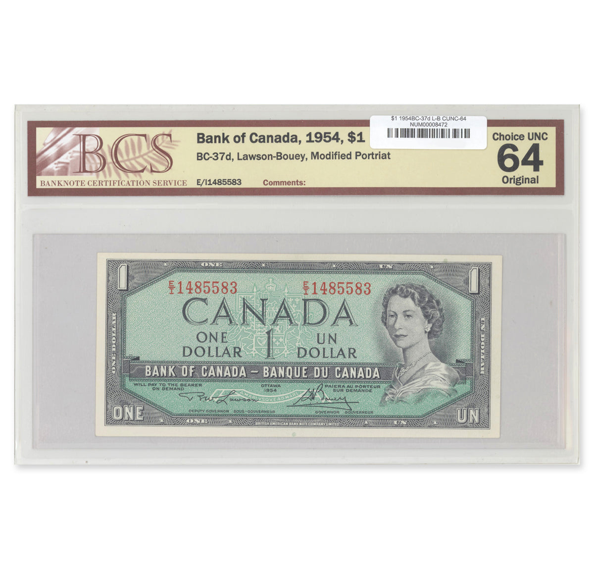 $1 1954 Modified Series BC-37d Lawson-Bouey Prefix E/I BCS CUNC-64 Original
