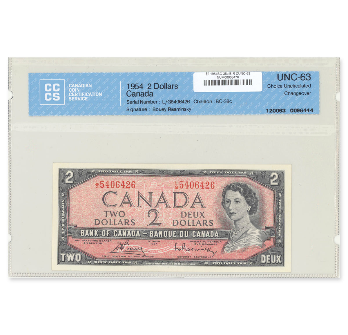 $2 1954 Modified Series BC-38c Bouey-Rasminsky Prefix L/G CCCS CUNC-63