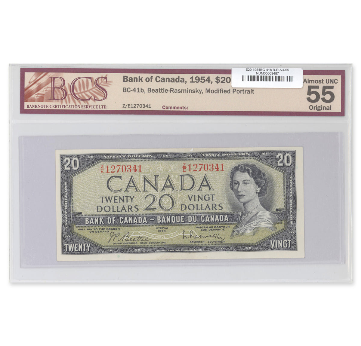 $20 1954 Modified Series BC-41b Beattie-Rasminsky Prefix Z/E BCS AU-55 Original