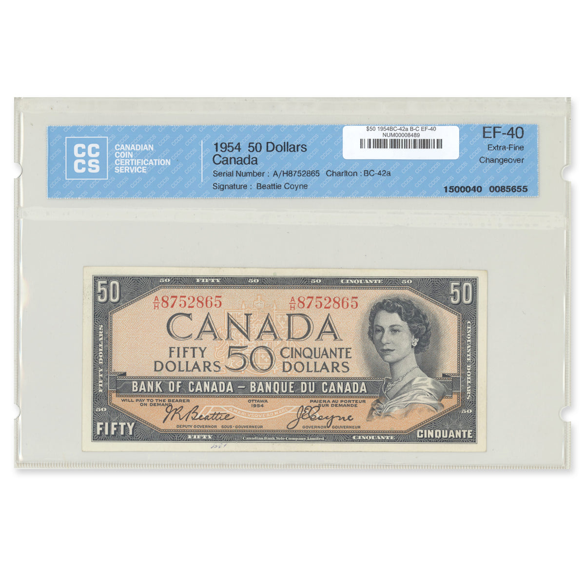 $50 1954 Modified Series BC-42a Beattie-Coyne Prefix A/H CCCS EF-40