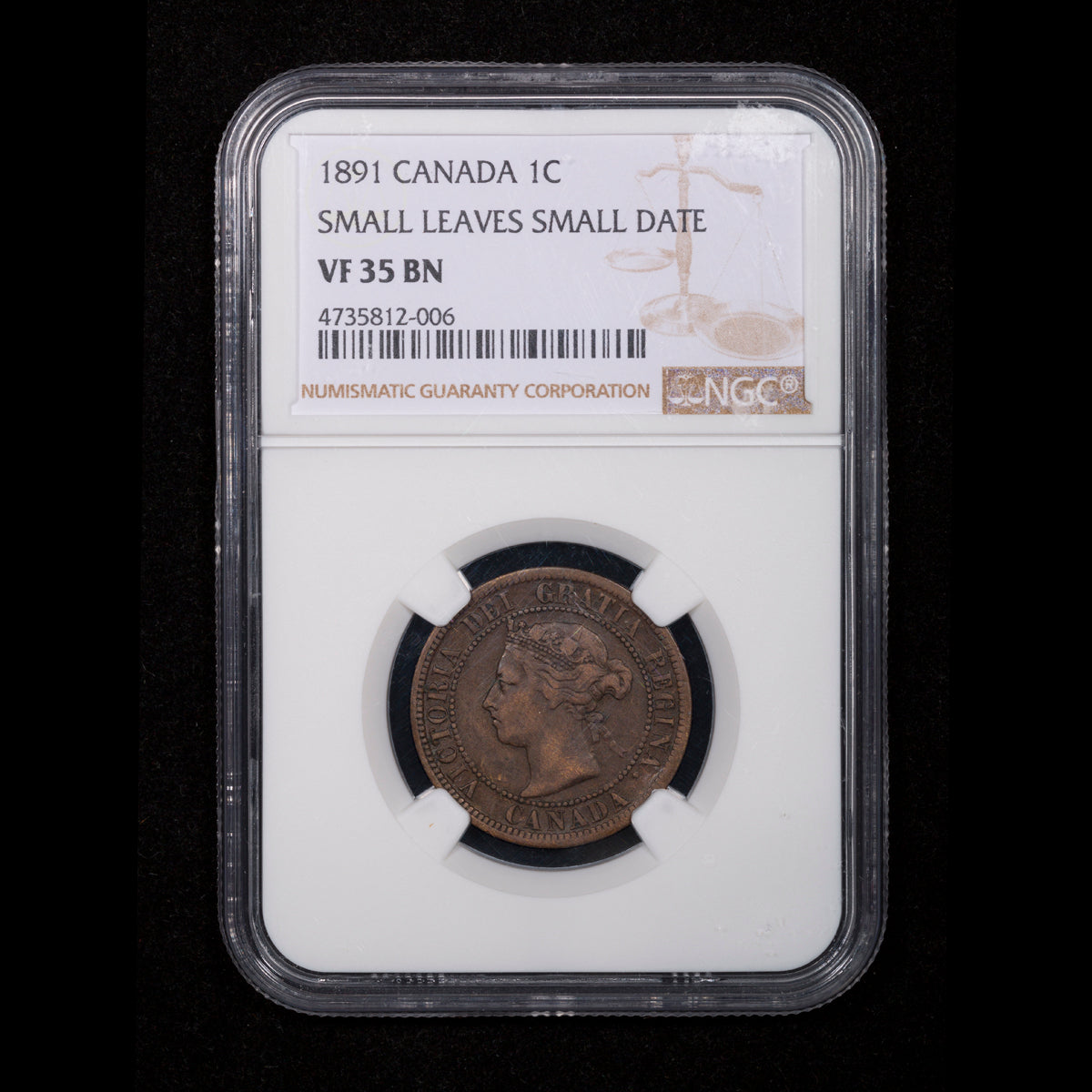 1 Cent 1891 SD SL NGC VF-35 BN
