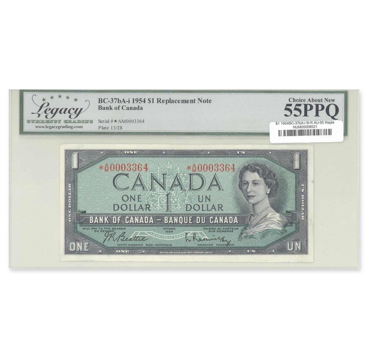$1 1954 Modified Series BC-37bA-i Replacement Beattie-Rasminsky Prefix *A/M Legacy AU-55 PPQ