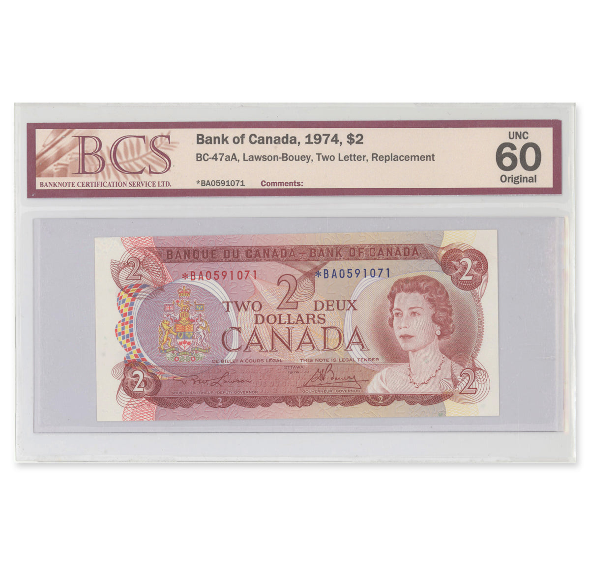 $2 1974 BC-47aA 2 Consecutive Replacement Lawson-Bouey Prefix *BA BCS UNC-60 Original