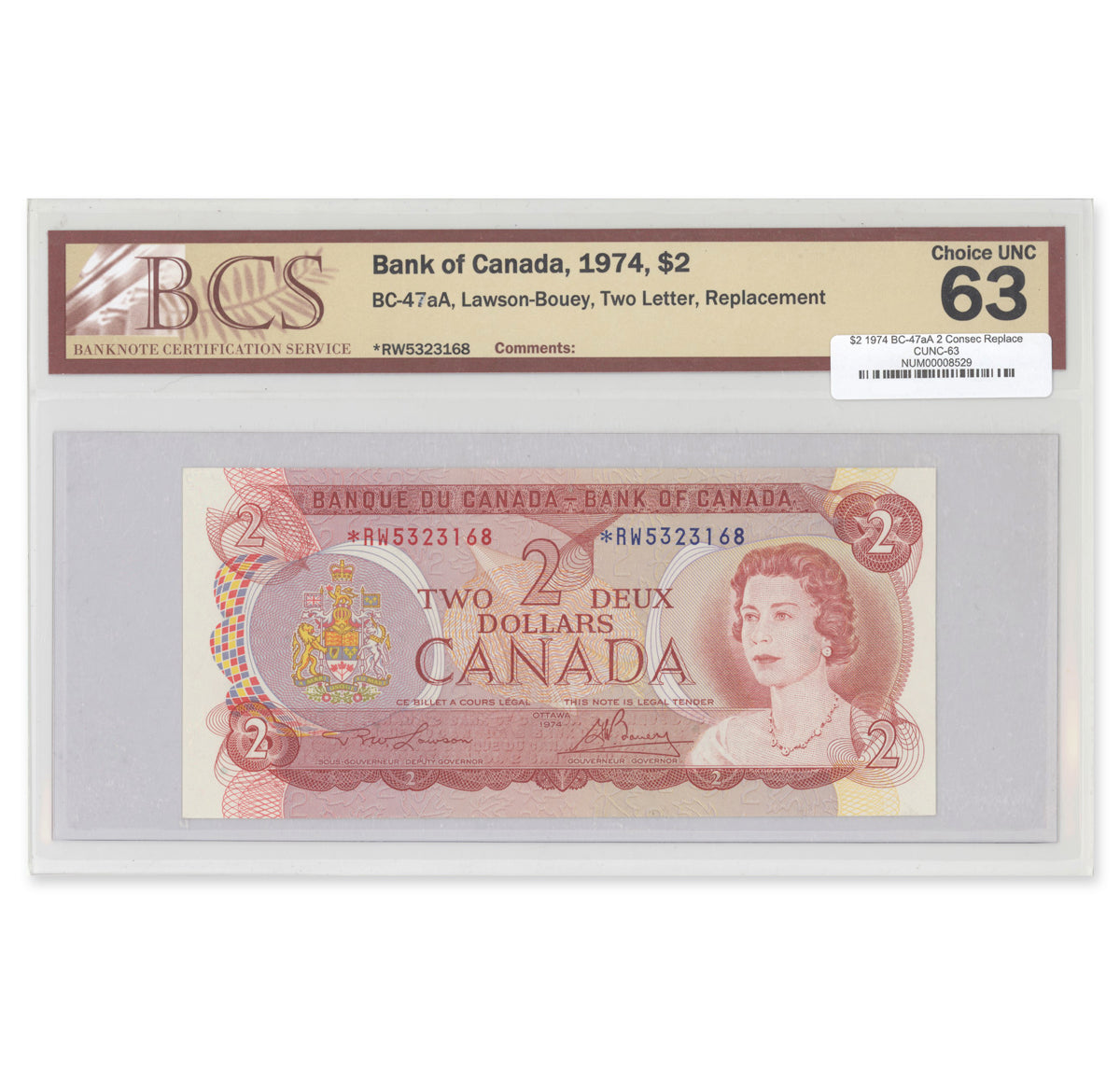 $2 1974 BC-47aA 2 Consecutive Replacement Lawson-Bouey Prefix *RW BCS CUNC-63