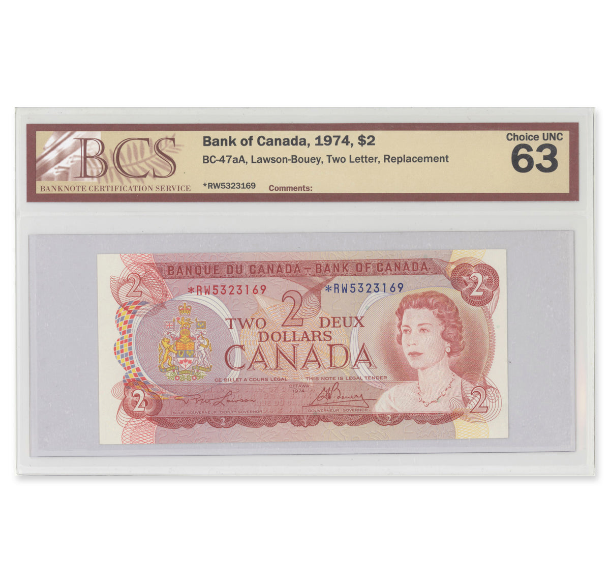 $2 1974 BC-47aA 2 Consecutive Replacement Lawson-Bouey Prefix *RW BCS CUNC-63