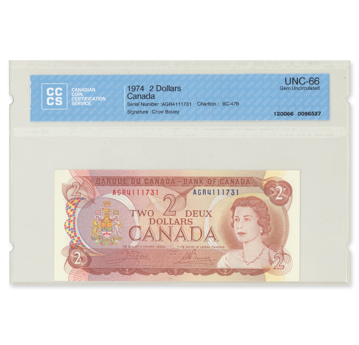 $2 1974 BC-47b 2 Consecutive Crow-Bouey Prefix AGR CCCS GUNC-66