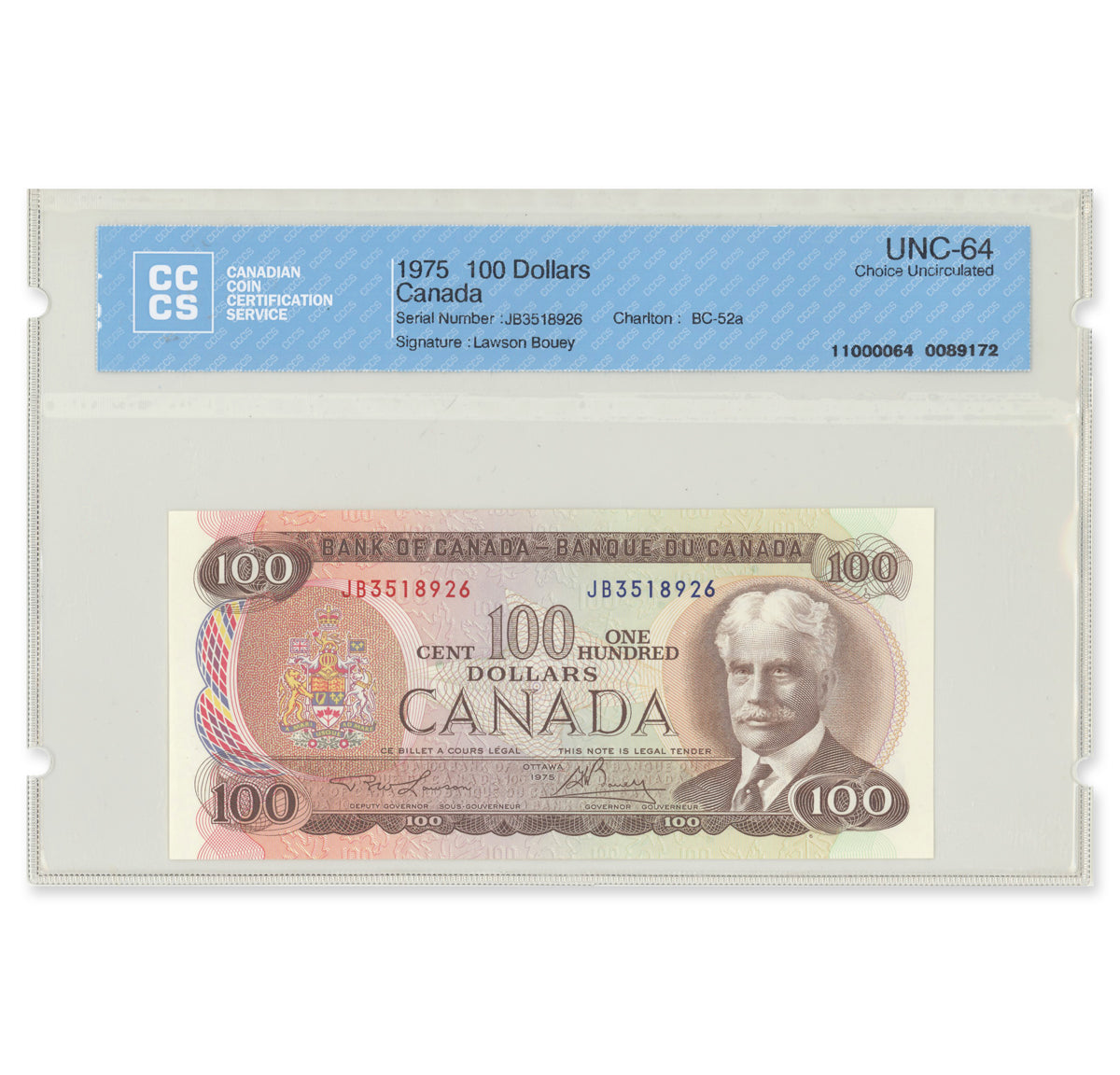 $100 1975 BC-52a 2 Consecutive Lawson-Bouey Prefix JB CCCS CUNC-64