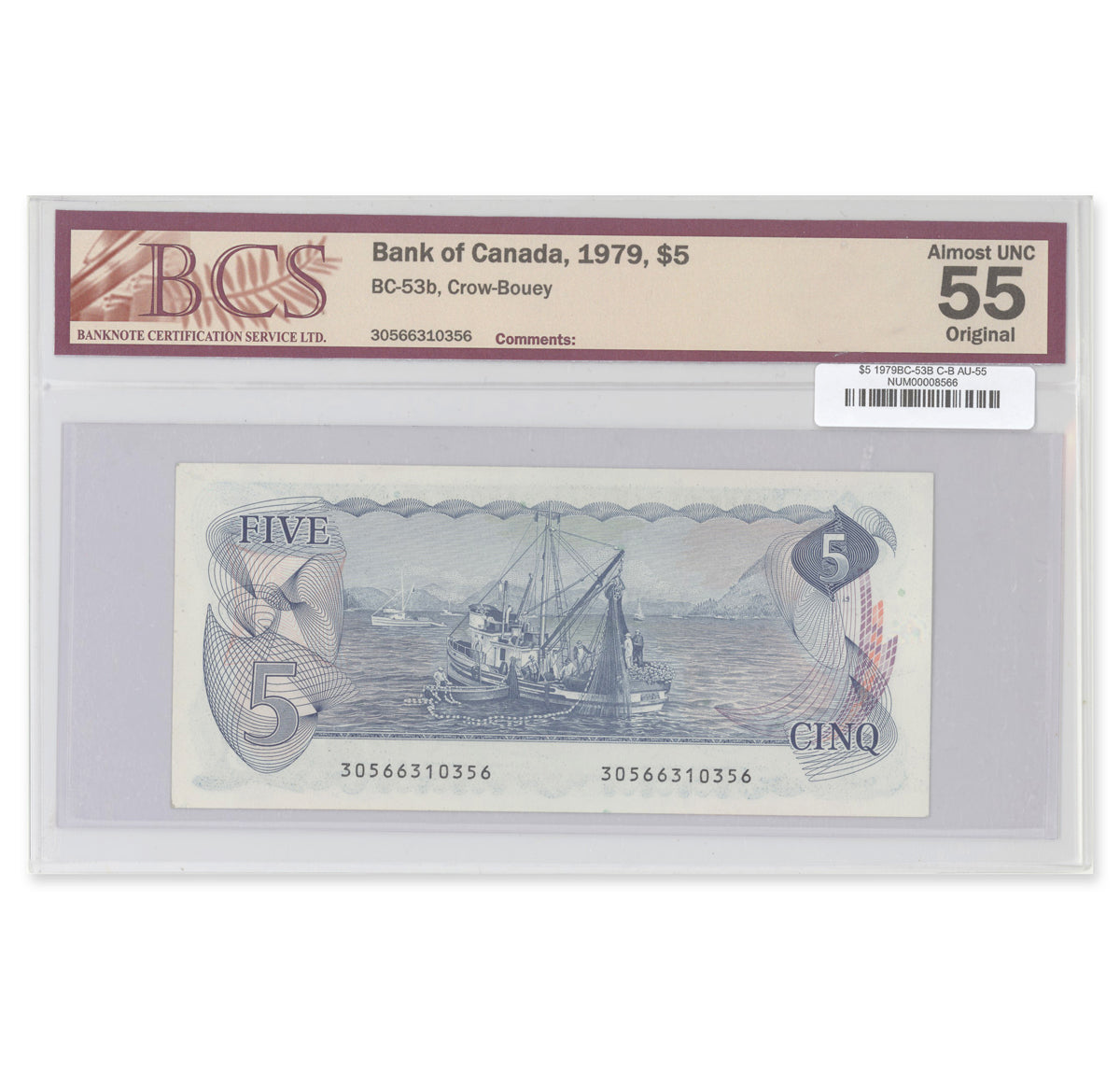 $5 1979 BC-53B Crow-Bouey BCS AU-55 Original