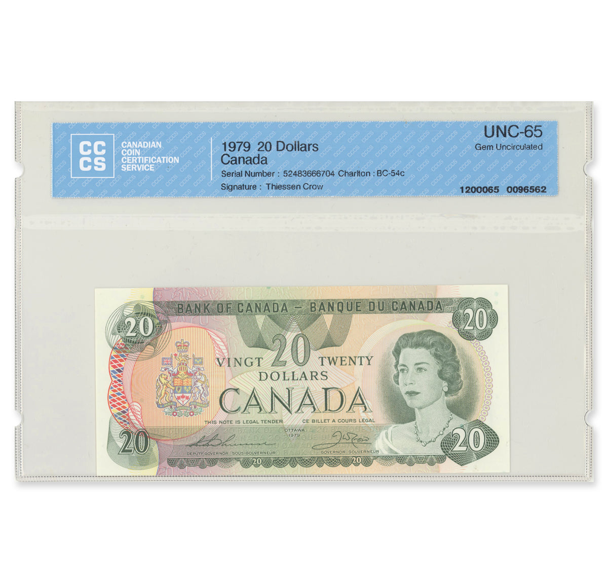 $20 1979 BC-54c 2 Consecutive Thiessen-Crow CCCS GUNC-65