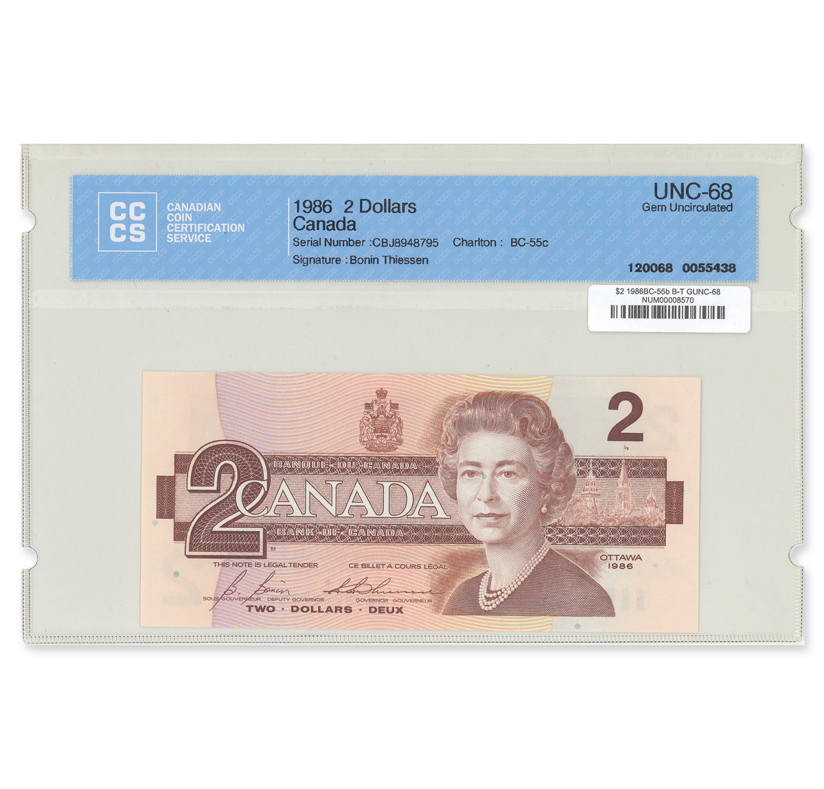 $2 1986 BC-55b Bonin-Thiessen Prefix CBJ CCCS GUNC-68