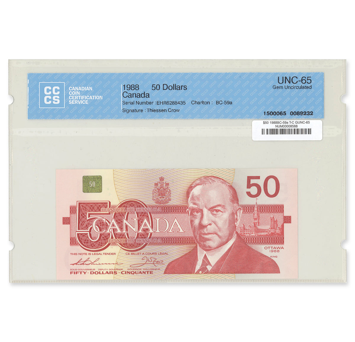 $50 1988 BC-59a Thiessen-Crow Prefix EHT CCCS GUNC-65