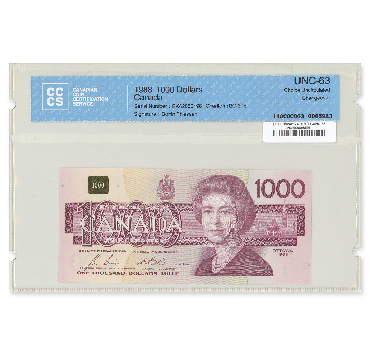 $1000 1988 BC-61b Bonin-Thiessen Prefix EKA CCCS CUNC-63