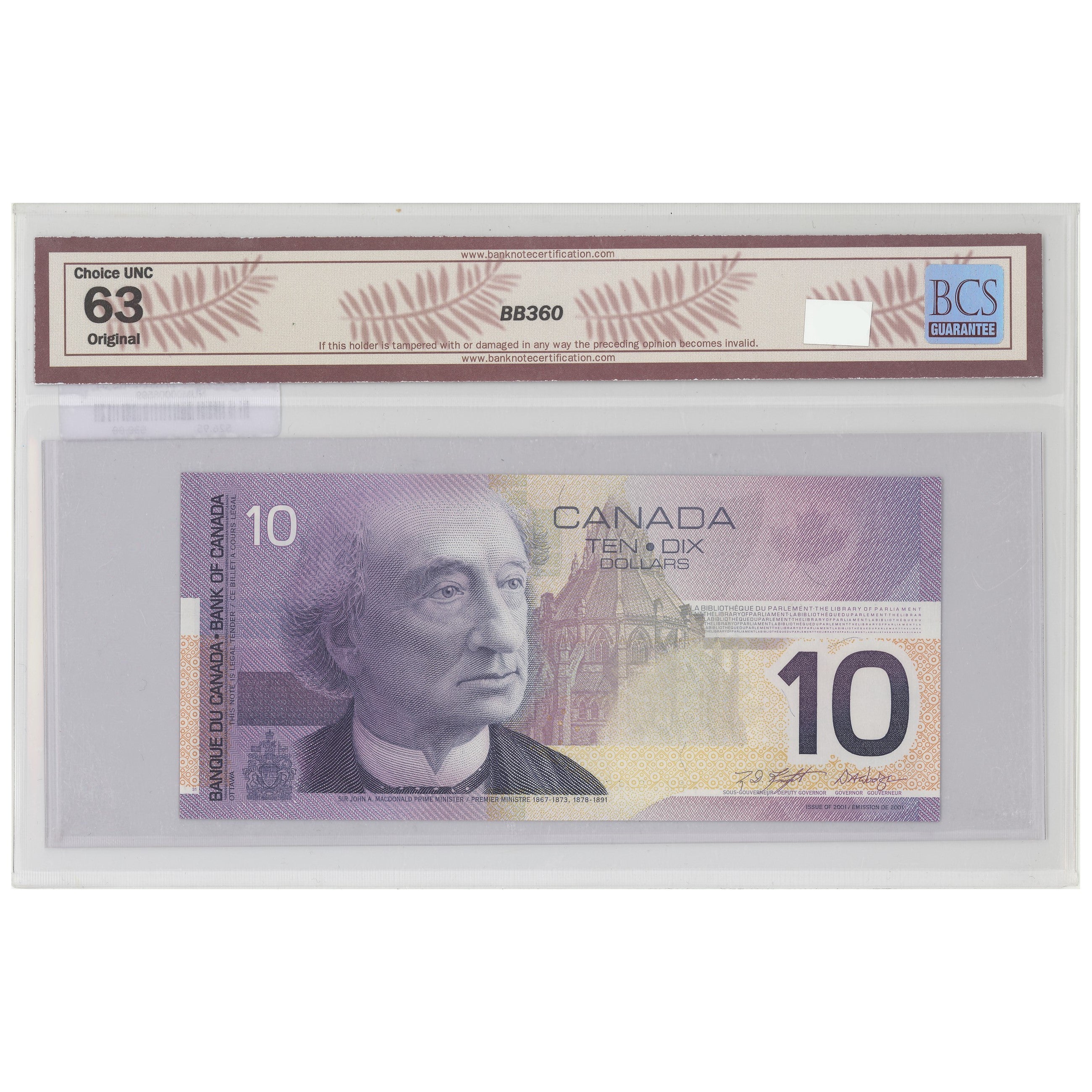 $10 2001 BC-63b Knight-Dodge Prefix FEE BCS CUNC-63 Original