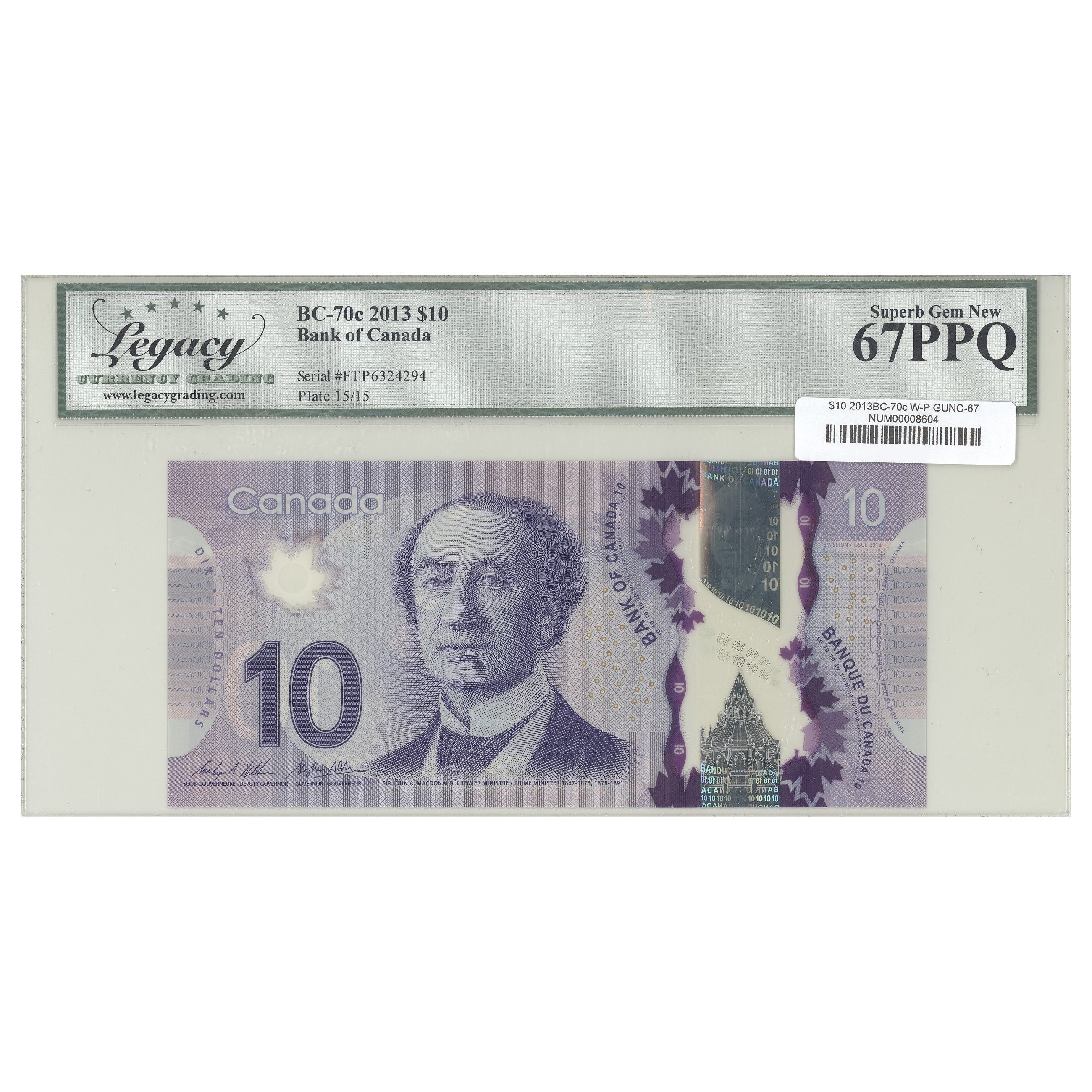 $10 2013 BC-70c Wilkins-Poloz Prefix FTP Legacy GUNC-67 PPQ
