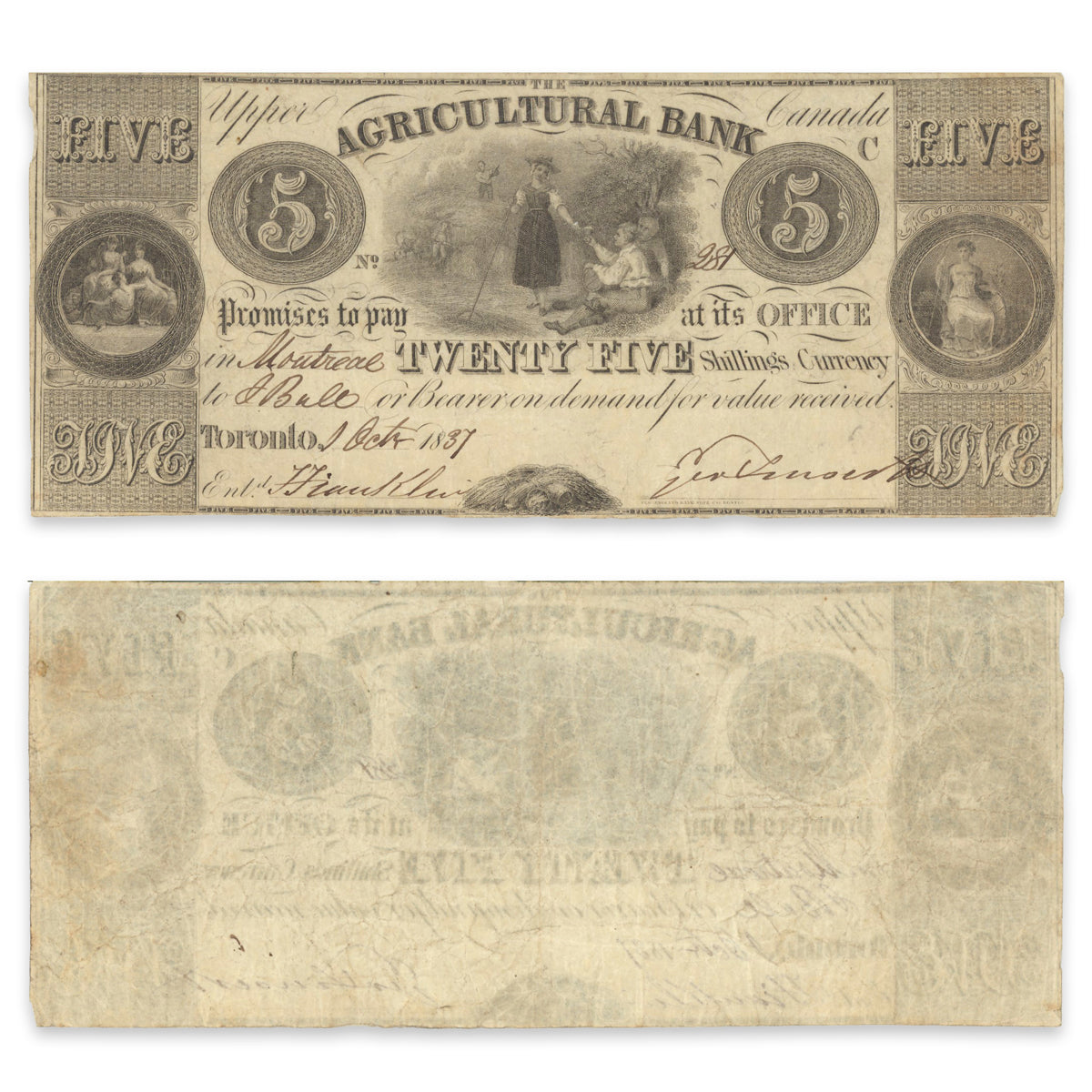 $5 1837 20-12-02-14 Agricultural Bank Franklin-Truscott VF-30
