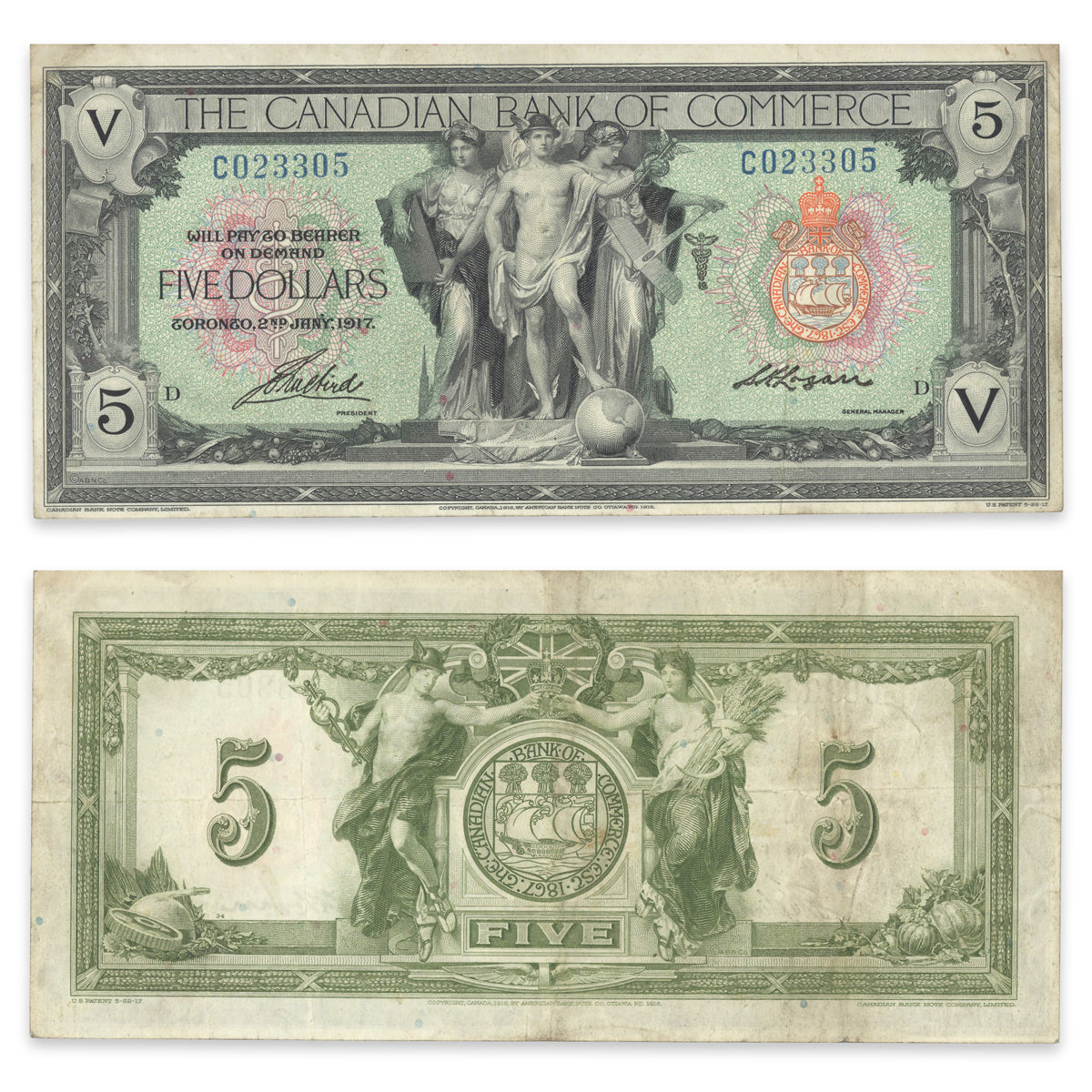 $5 1917 75-16-04-06a Canadian Bank of Commerce Aird-Logan Prefix C VF-35