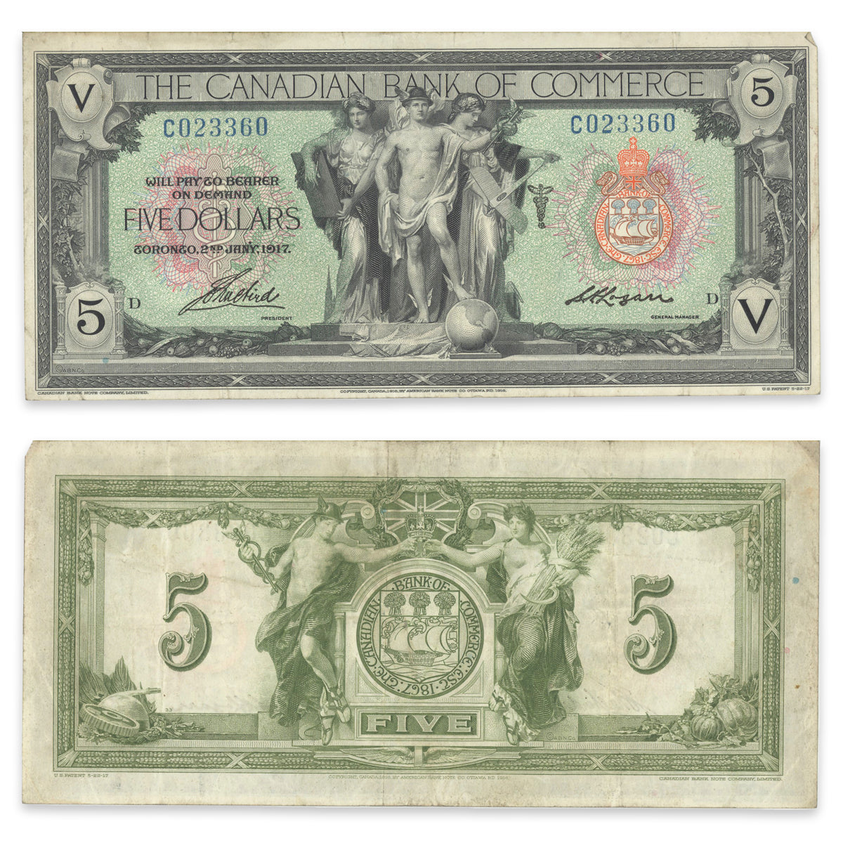 $5 1917 75-16-04-06a Canadian Bank of Commerce Aird-Logan Prefix C VF-35