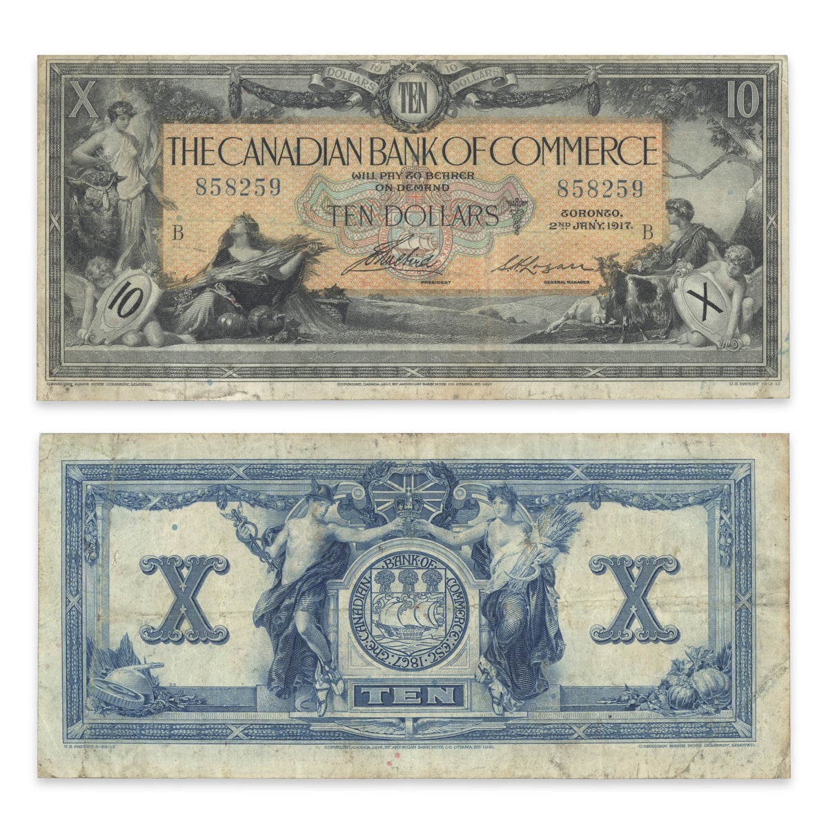 $10 1917 75-16-04-12a Canadian Bank of Commerce Aird-Logan VF-30