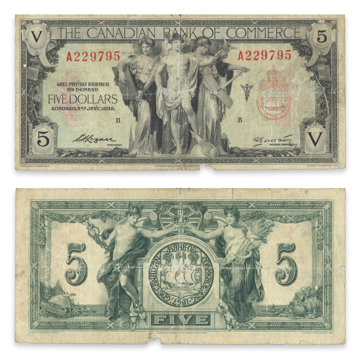 $5 1935 75-18-04a Canadian Bank of Commerce Logan-Arscott Prefix A VG-8