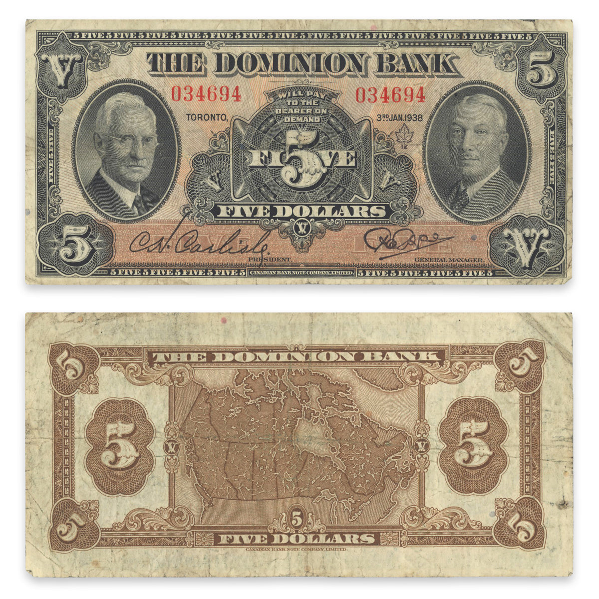 $5 1938 220-28-02 Dominion Bank Carlisle-Rae F-12