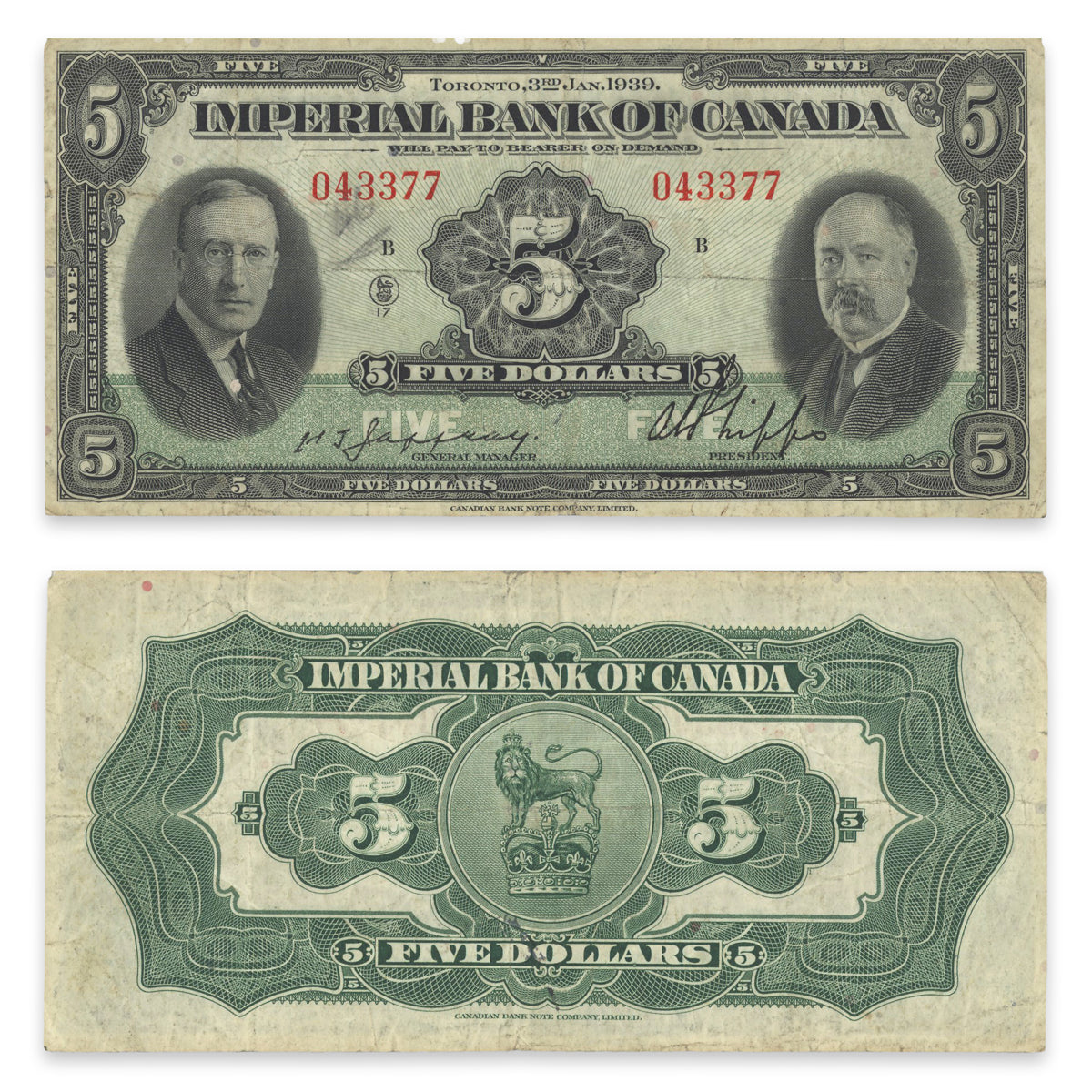 $5 1939 375-24-02 Imperial Bank of Canada Jaffray-Phipps VF-25