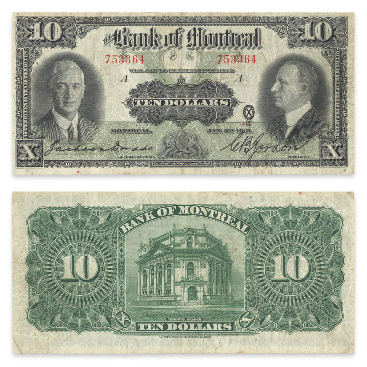 $10 1931 505-58-04 The Bank of Montreal Dodds-Gordon VF-25