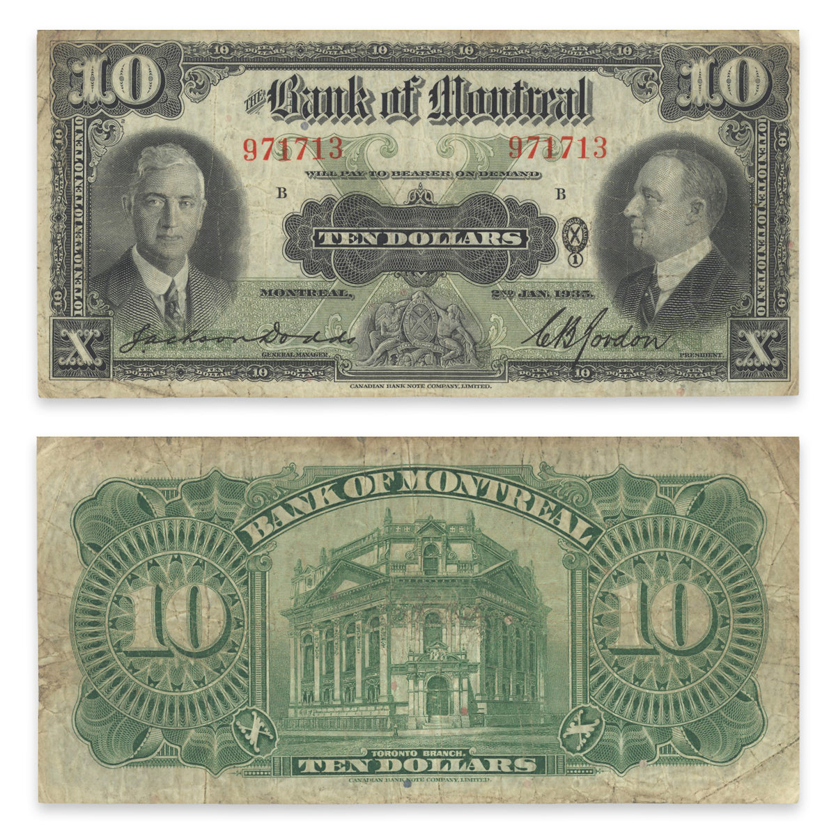 $10 1935 505-60-04 The Bank of Montreal Dodds-Gordon F-12