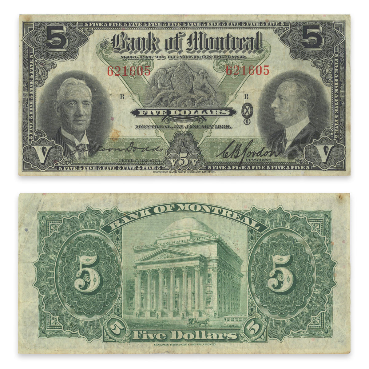 $5 1938 505-62-02 The Bank of Montreal Dodds-Gordon VF-20