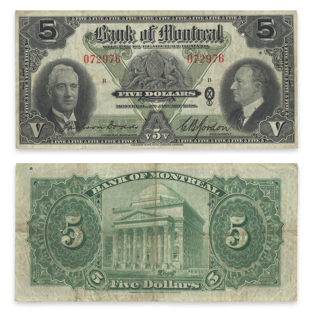 $5 1938 505-62-02 The Bank of Montreal Dodds-Gordon F-18