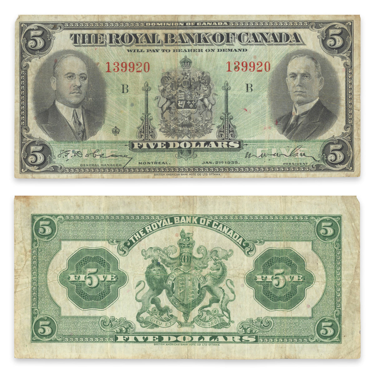 $5 1935 630-18-02 Royal Bank of Canada Dobson-Wilson F-12