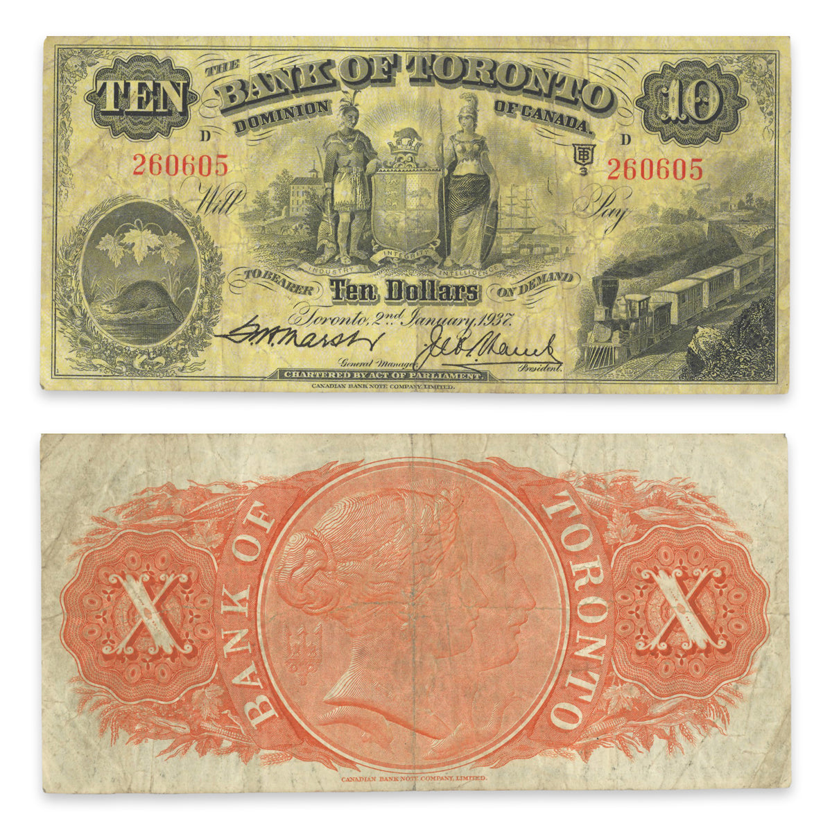 $10 1937 715-24-12 The Bank of Toronto Marsh-Lamb F-15