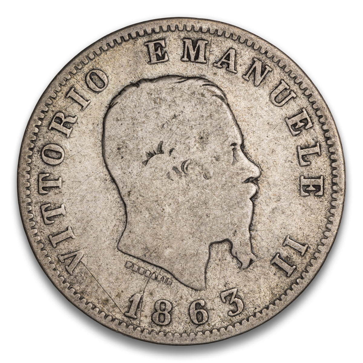 Italy Silver 1 Lira 1863 M BN