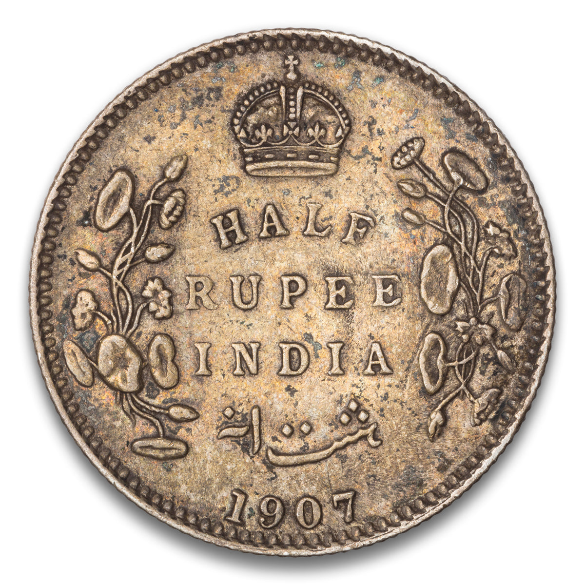 British India Silver 1/2 Rupee 1907