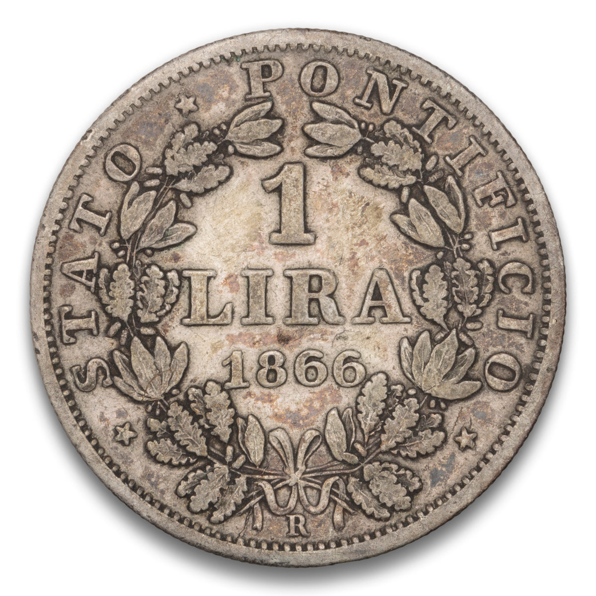 Papal States - Italy Silver 1 Lira 1866 R