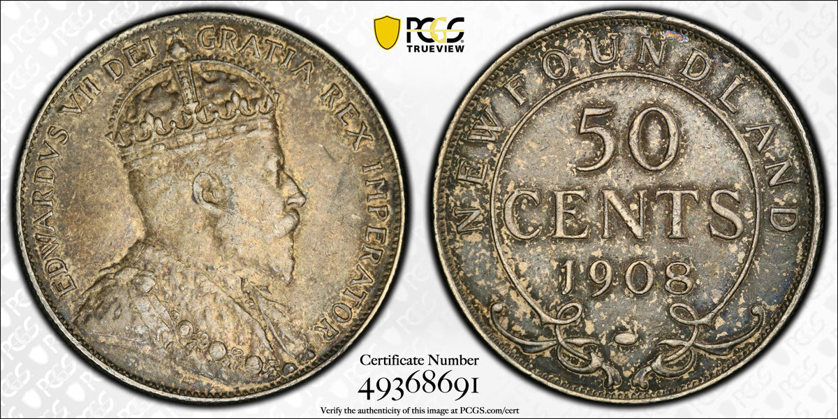 NFLD 50 Cent 1908 PCGS AU-55