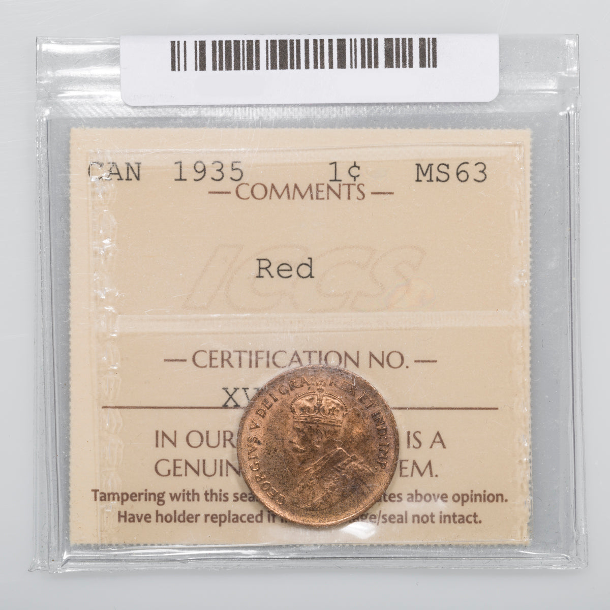 1 Cent 1935 ICCS MS-63 Red