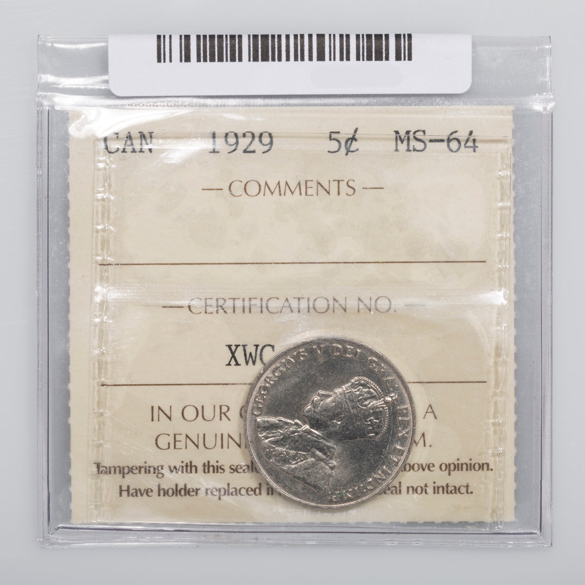 5 Cent 1929 ICCS MS-64