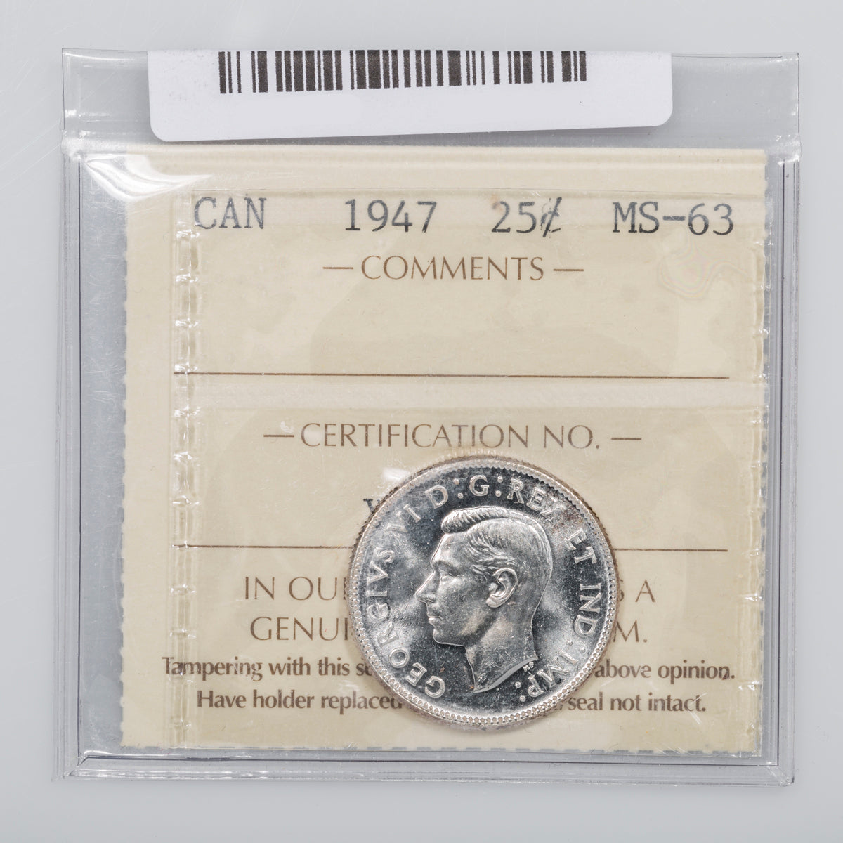 25 Cent 1937 ICCS MS-63